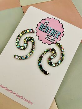 Squiggle Glitter Resin Earrings / Abstract Wavy Jewellery / Bold Colourful Jewellery / Dopamine Dressing Gift, 3 of 12