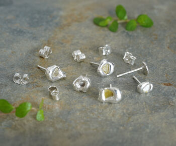 Set Of Six Mix And Match Pebble Stud Earrings With Rough Diamonds, 2 of 3