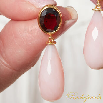 Garnet And Pink Opal Statement Stud Drop Earrings, 3 of 10