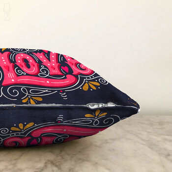 Love Text Cushion Cover With Graffiti Style On Black, 3 of 4