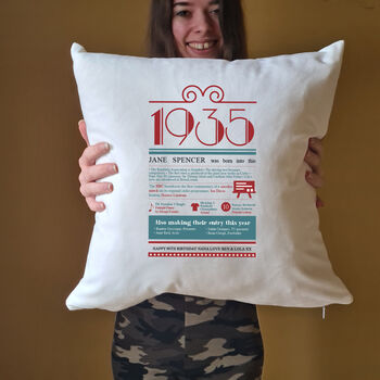 Personalised 90th Birthday Gift 1935 Cushion, 9 of 10