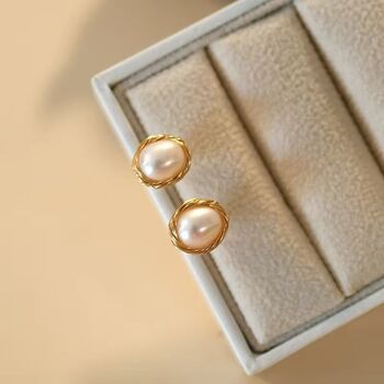 Loraine Ivory Gold Pearl Crown Ball Charm Gift Earrings, 4 of 5