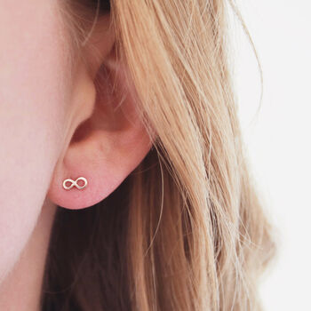 Tiny 9ct Gold Earrings. Infinity Symbol, 7 of 12