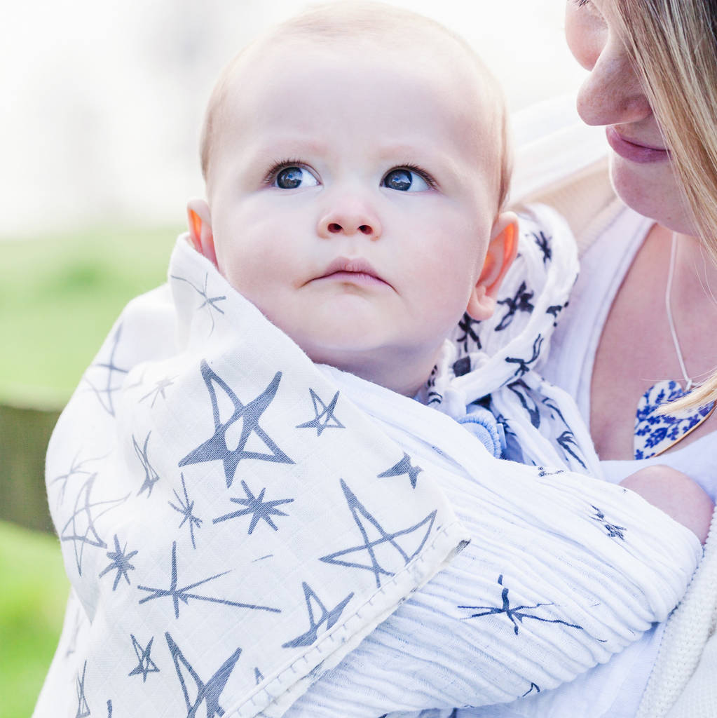 Organic Cotton Hand Printed Star Gazer Kenzie Blanket By Kenzie And Kai