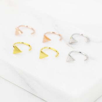 Sterling Silver Tiny Triangle Huggie Hoop Earrings, 5 of 12