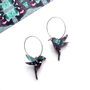 Blue And Purple Hummingbird Hoop Earrings, thumbnail 1 of 2