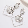 Square Hammered Geometric Earrings In Silver Colour, thumbnail 1 of 3