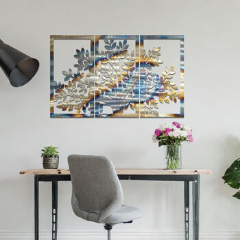 Modern Metal Tree Triptych Wall Art Panel Set For Living Room Or Hallway Decor, 5 of 11