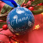 Handpainted Name Baubles In Poppy Red, Blue And Green, thumbnail 5 of 6