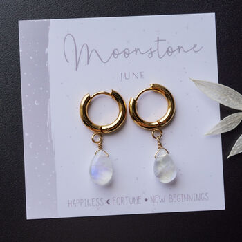 Moonstone Crystal Teardrop Hoop Earrings, 2 of 10