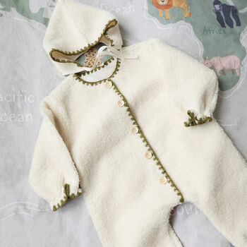 Personalised Baby Sherpa Fleece Pram Suit Hooded All In One, 3 of 12