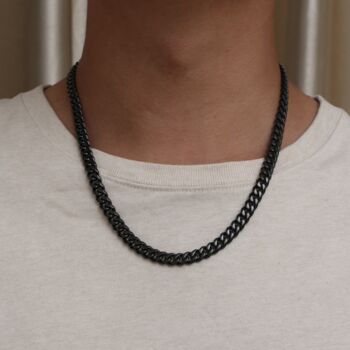 Black Steel Thick Cuban Link Chain Necklace For Men, 5 of 7