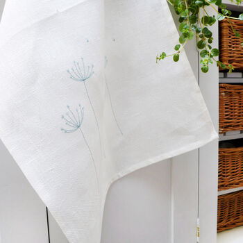 Embroidered Linen Cow Parsley Tea Towel, 2 of 5