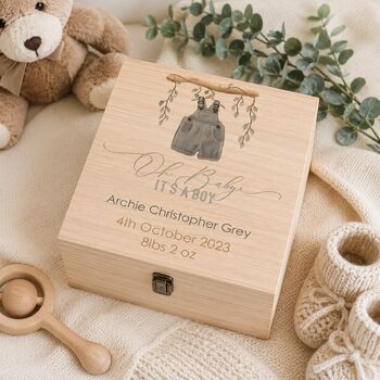 Personalised Baby Boy Dungarees Keepsake Box, 4 of 4