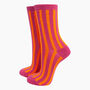 Women's Glitter Socks Hot Pink Orange Stripes, thumbnail 3 of 4