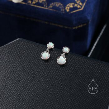Sterling Silver Double White Opal Dangle Earrings, 3 of 11