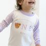 Girls Personalised Lilac Teddy Face Birthday Pyjamas, thumbnail 1 of 11