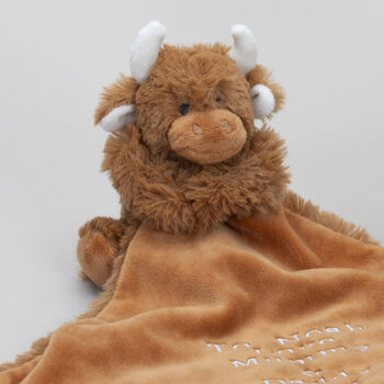 Personalised Embroidery Highland Cow Brown Toy Soother, 6 of 12