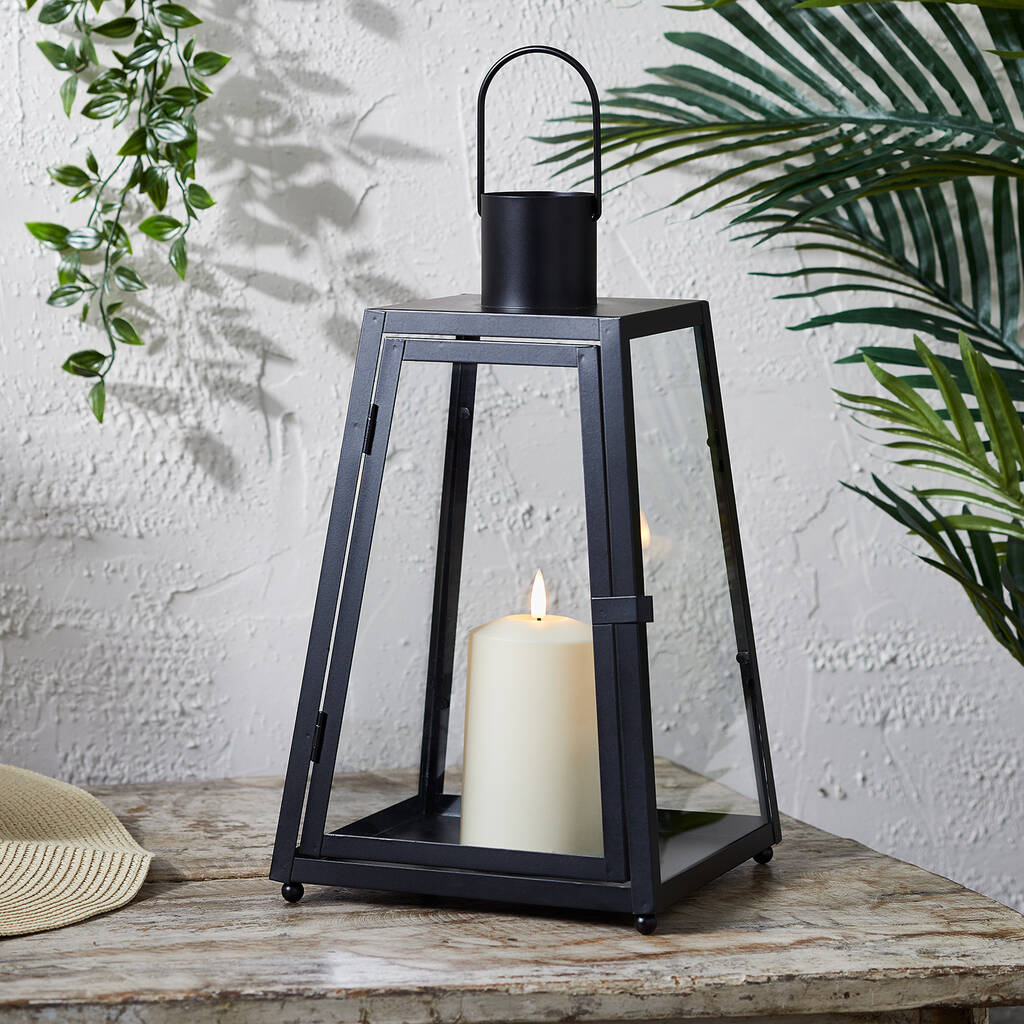 Black Metal Trapeze Candle Lantern By Lights4fun