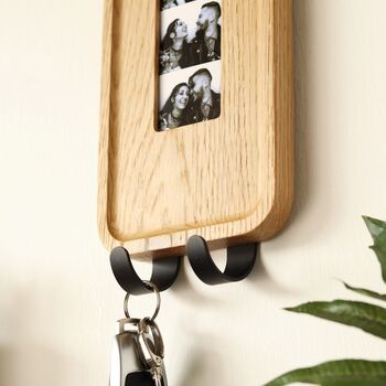 Solid Oak Photobooth Strip Frame Key Holder With Photo Printing, 4 of 9