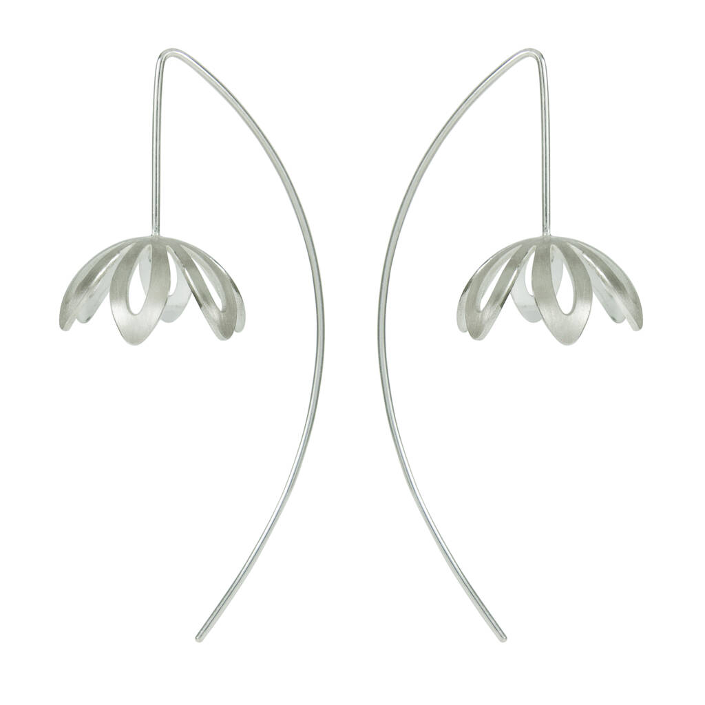 Silver Outline Flower Long Wire Earrings By Gabriella Casemore ...