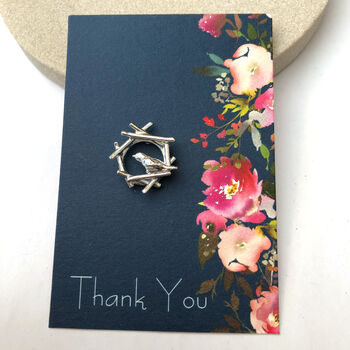 Sterling Silver Good Luck Robin Nest Pin Brooch, 8 of 12