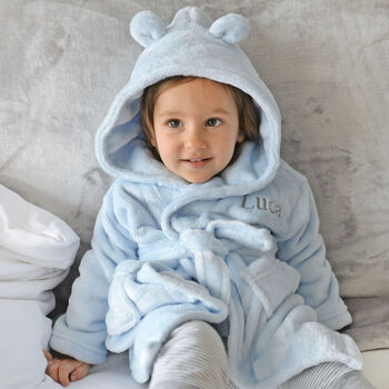 Personalised Blue Baby Dressing Gown With Ears, 2 of 12