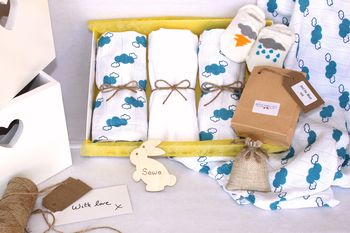 Organic Cloud Muslin And Sock Gift Set For Mum And Baby, 2 of 6