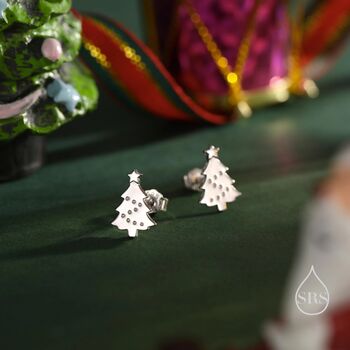 Extra Tiny Christmas Tree Stud Earrings In Sterling Silver, 3 of 12