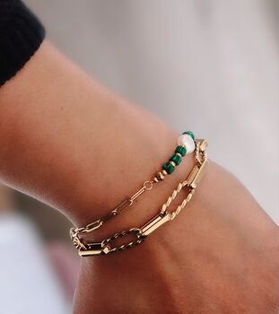 Pearl, Beads And 18 K Gold Plated Paperclip Chain Bracelet, 4 of 5
