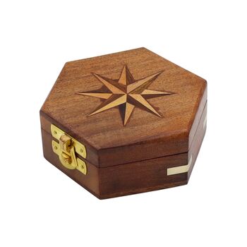 Handmade Hexagon Wooden Box With Star, 3 of 9