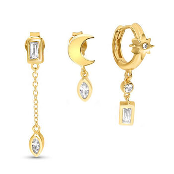 Luna Moon Trio Earring Set Gold Plated, 3 of 6