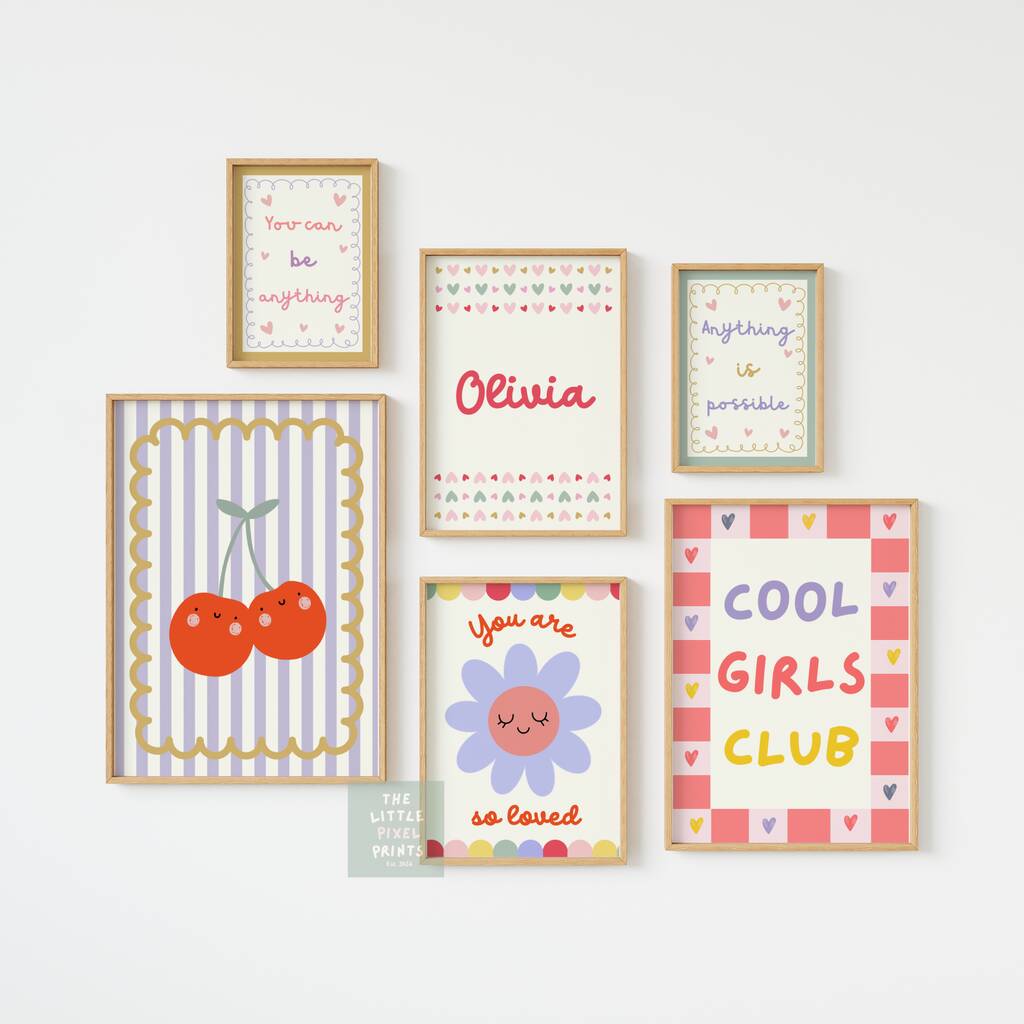 Girls Bright Affirmation Wall Print Set For Bedroom Or Nursery, 1 of 6