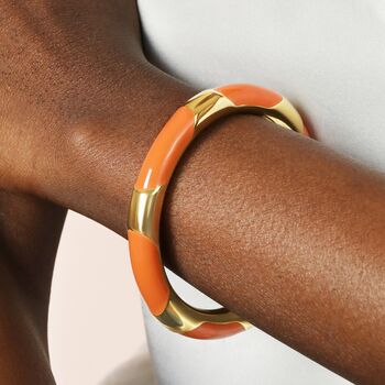 Stainless Steel Enamel Orange Bangle Bracelet In Gold, 2 of 4