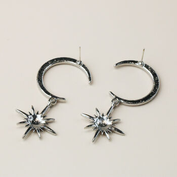 Sparkly Crescent Moon And Star Dangle Stud Earrings, 5 of 7