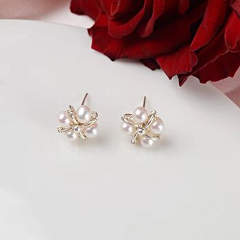 Joana Ivory Silver Pearl Drop Charm Flower Gift Earrings Set, 2 of 4