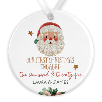 Personalised Ceramic First Christmas Engaged Tree Bauble In Various Designs, 4 of 7