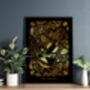 Magpie Two For Joy Floral Gold / Silver Art Print, thumbnail 2 of 5