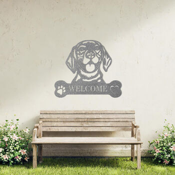 Personalised Beagle Welcome Metal Wall Art Sign For Home And Garden Gift, 10 of 11