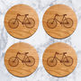Set Of Four Wooden Bicycle Coasters, thumbnail 1 of 3