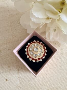 Maroon Pearl Meenakari Gold Ring, 2 of 9