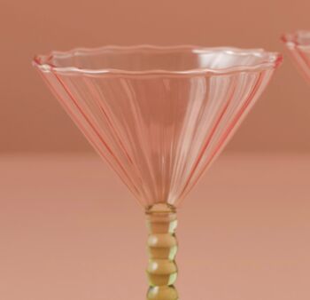 A Pair Of Pink And Green Coupe Cocktail Glasses, 2 of 3