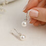 Sterling Silver White Freshwater Pearl Drop Earrings: Bridal Jewellery – 6mm, thumbnail 1 of 9