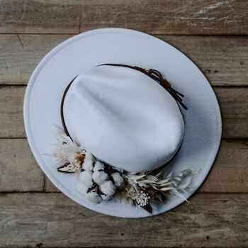Coco Dried Flower Bridal Fedora Hat, 5 of 6