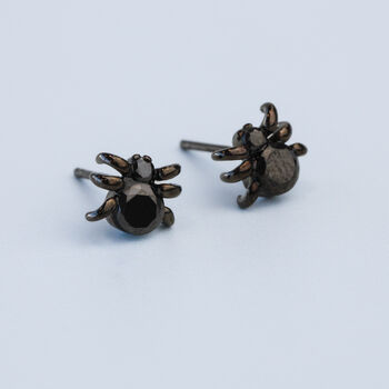 Sterling Silver Black Crystal Spider Stud Earrings, 4 of 5