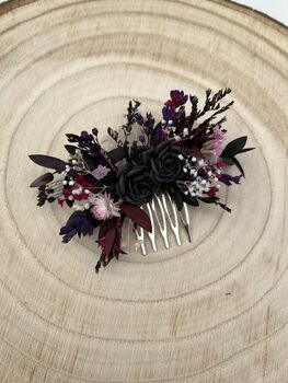 Black, Pink And Burgundy Gothic Flower Hair Comb, 5 of 5