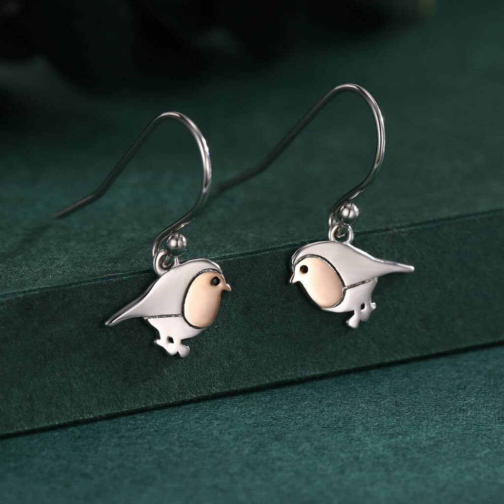 Robin Bird Drop Hook Earrings In Sterling Silver, 1 of 8