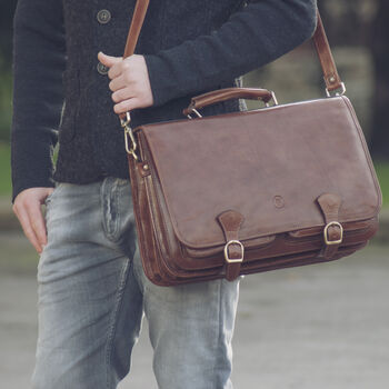 Personalised Two Sectioned Leather Satchel 'Jesolo2', 10 of 12