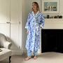 Full Length Cotton Kimono In China Blue Leaf Pattern, thumbnail 1 of 4