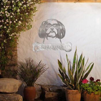 Personalised Shih Tzu Welcome Metal Wall Art Sign For Home And Garden Decor, 5 of 11